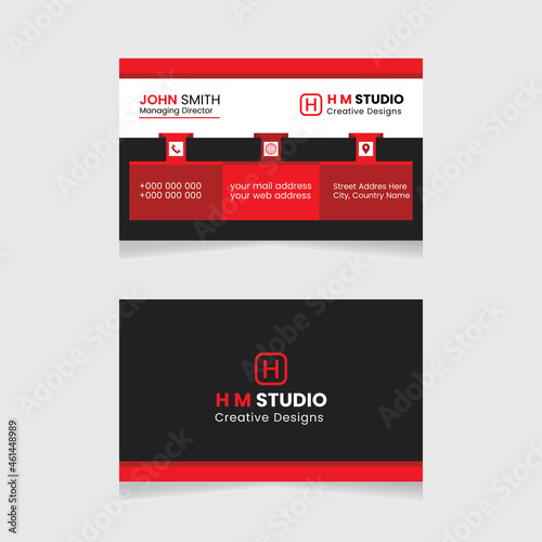 Vector modern creative simple and clean business card design, red abstract unique luxury and professional name card design, print ready corporate and brand identity design.