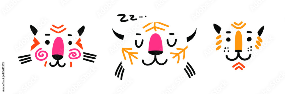 Vector cartoon illustration with cat heads. Allusion to animal faces