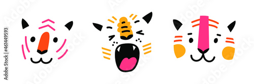 Hint of cute cats. Vector illustration with smiling and snarling animals