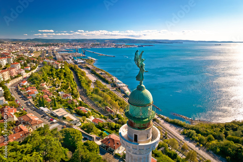 Trieste lighthouse Phare de la Victoire and cityscape panoramic aerial view photo