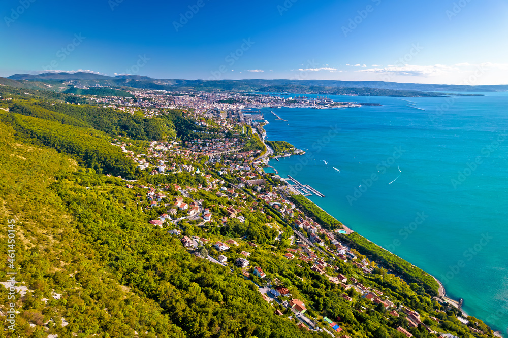 Aerial view of Trieste coastline from Monte Grisa view