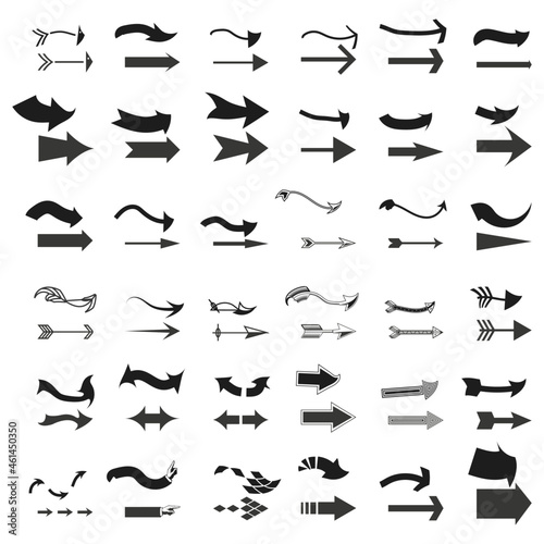 Arrows of different types and shapes. Vector illustration.Set.