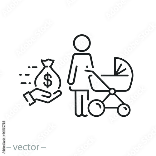 financial assistance to a newborn icon, money allowance or assistance, social aid, fund child allowance, help and care, assistance family, thin line symbol - editable stroke vector eps10