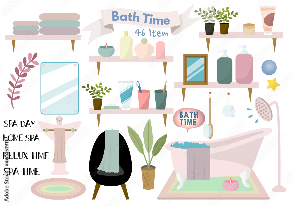 bath Time material sticker set お風呂の時間素材ステッカーセット,SVG