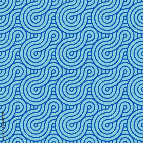 Abstract trendy blue waves with contour intertwine.Seamless modern pattern for stylish fabrics, decorative pillows, paper products.  © Sagittarius_13