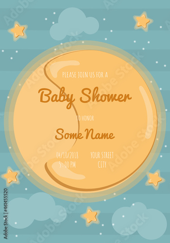 Set of baby shower invitation card babies boy and girl. Baby frame with boy, girl and stickers on light background. It's a boy. It's a girl.