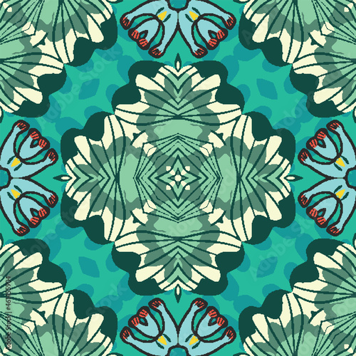 Vector abstract symmetrical ornamental kaleidoscope seamless pattern
