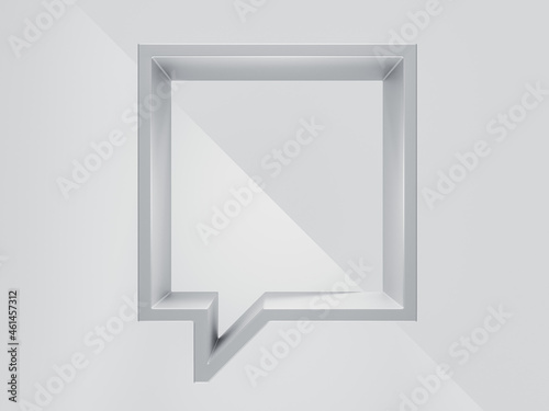 Gray abstract scene with square empty frame-podium or shelf. Monochromatic background for presentation, shape looks like a quote.