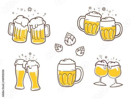Set of beer glasses, beer mugs vector illustrations, isolated illustrations of set of beers in different type of glasses