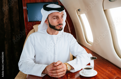 Business man from united arab emirates flying on his private jet to Dubai