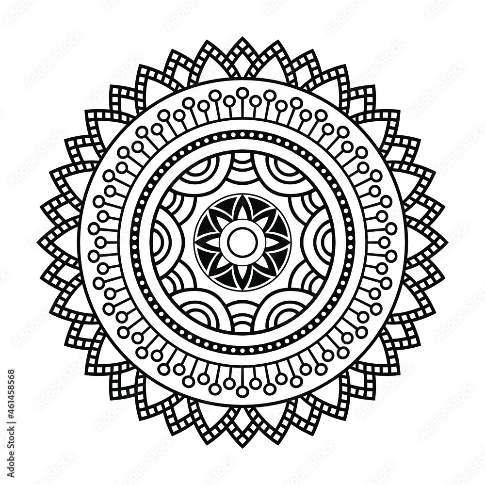Isolated mandala in vector. Round pattern in white and black colors. Vintage decorative element for painting Isolated mandala in vector. Round pattern in white and black colors. Vintage decorative element for painting