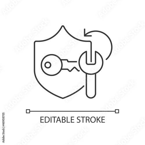 Password cracking linear icon. Safeguard protection. Cracker app. Password management tools. Thin line customizable illustration. Contour symbol. Vector isolated outline drawing. Editable stroke