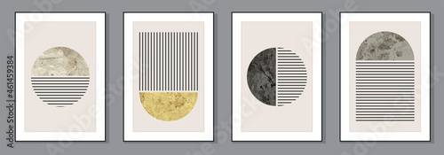 Set of minimal 20s geometric design poster, vector template with primitive shape