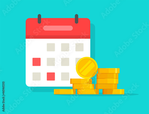 Automatic recurring payment on calendar, tax or credit bill pay planning, financial subscription idea, loan time or budget income day vector flat cartoon illustration, money schedule agenda plan