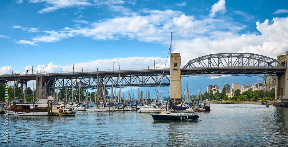 Vancouver Cityscape. Yachts at False Creek on a summer sunny day. British Columbia, Canada Vancouver Cityscape. Yachts at False Creek on a summer sunny day. British Columbia, Canada