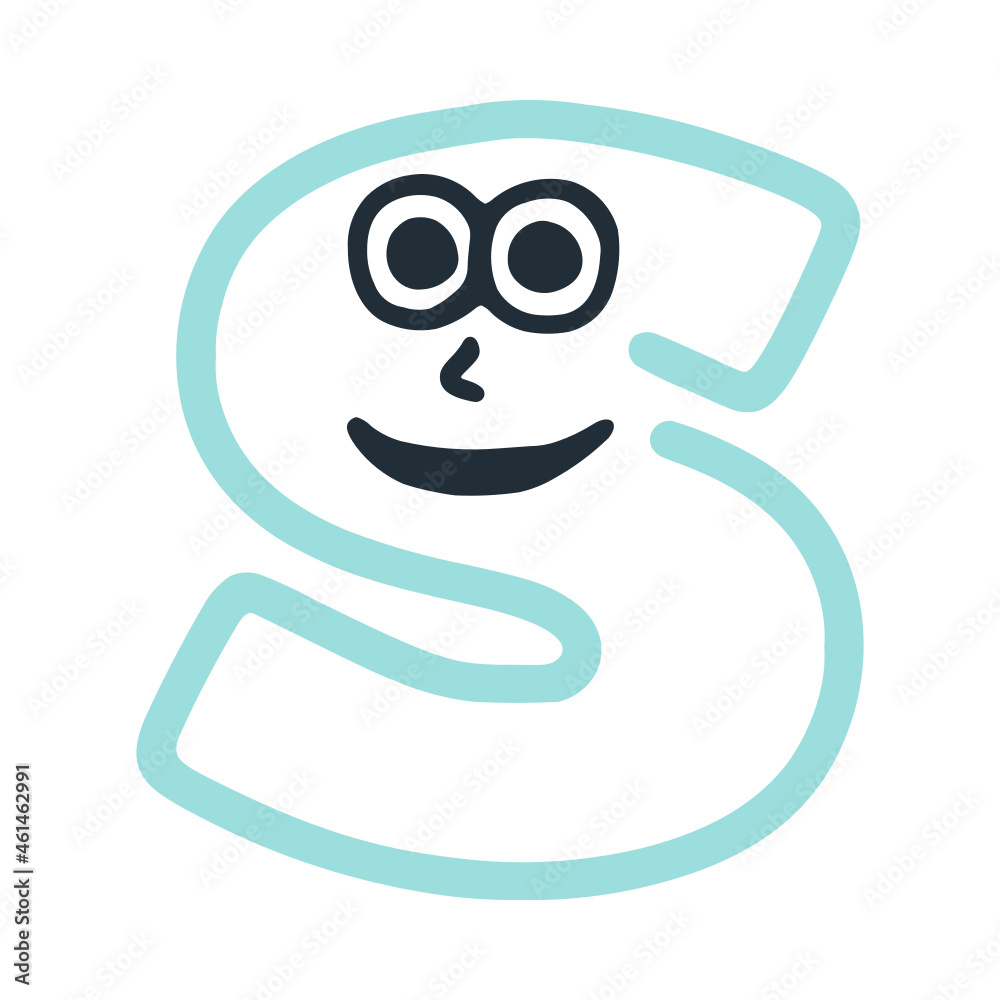 Letter s happy smiling character, vector clip art Letter s happy smiling character, vector clip art