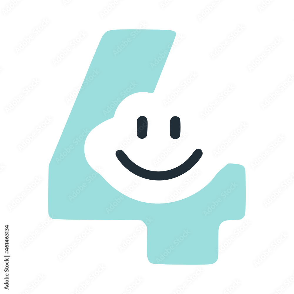 Obraz premium Number 4 happy smiling character, vector clip art