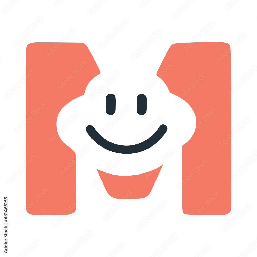 Letter m happy smiling character, vector clip art Letter m happy smiling character, vector clip art