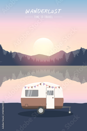 camper summer holiday on a road trip
