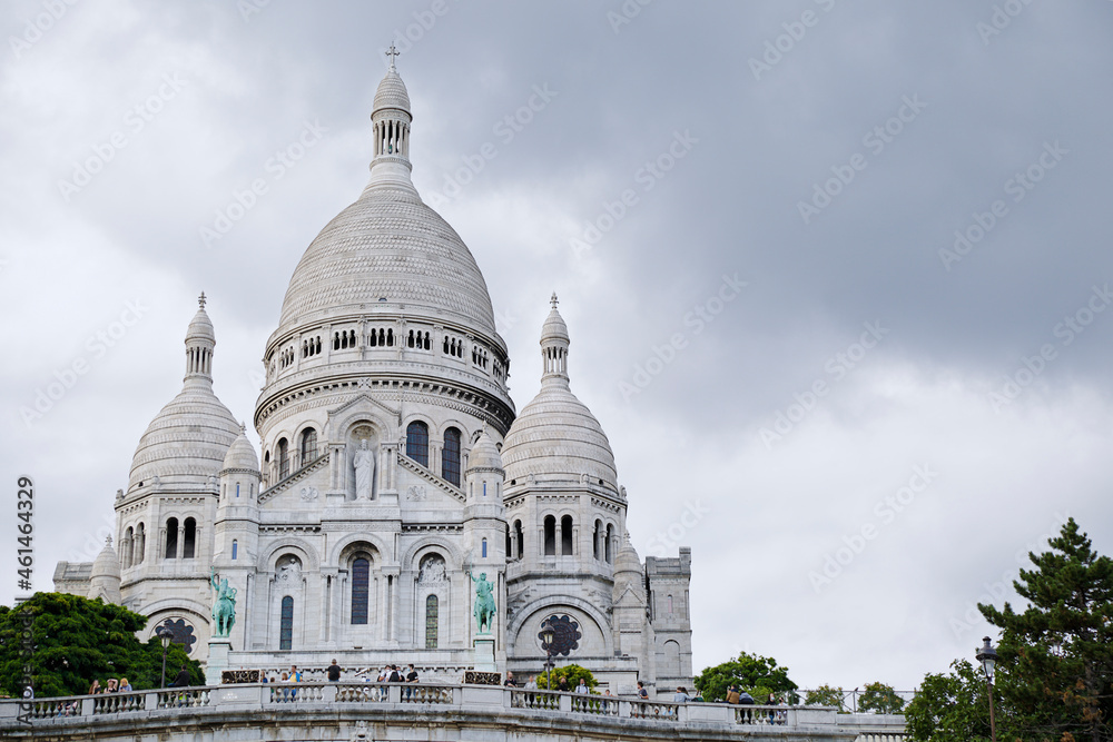 Sacre Coeur Cathedral on Montmartre Hill in Paris, France