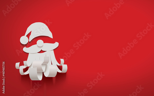 Happy New Year greeting card with white paper cut Santa Claus isolated on a red background,vector illustration