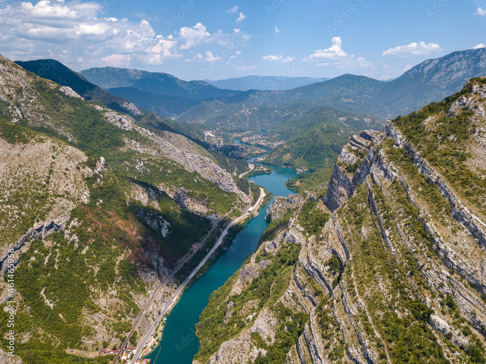 Aerial view of Neretva river and canyon in Bosnia