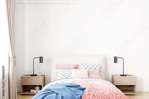 Mock up empaty wall bedroom, 3D render