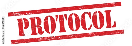 Photos PROTOCOL text on red grungy lines stamp.