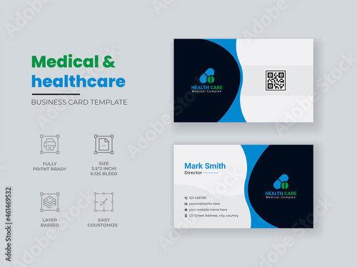 Medical & Healthcare Business Card Template, Modern business card, professional clean medical business card template.
