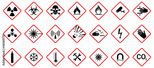 Set of hazard warning signs. Caution danger Symbol, vector illustration, isolated icon set.