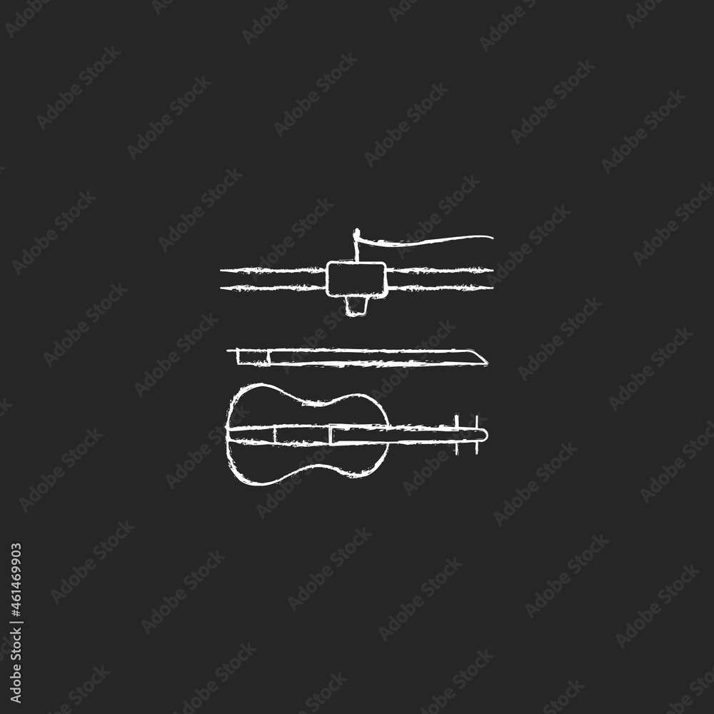 3d printed musical instruments chalk white icon on dark background. Printing acoustic violin. Additive manufacturing. Innovative music industry. Isolated vector chalkboard illustration on black 3d printed musical instruments chalk white icon on dark background. Printing acoustic violin. Additive manufacturing. Innovative music industry. Isolated vector chalkboard illustration on black