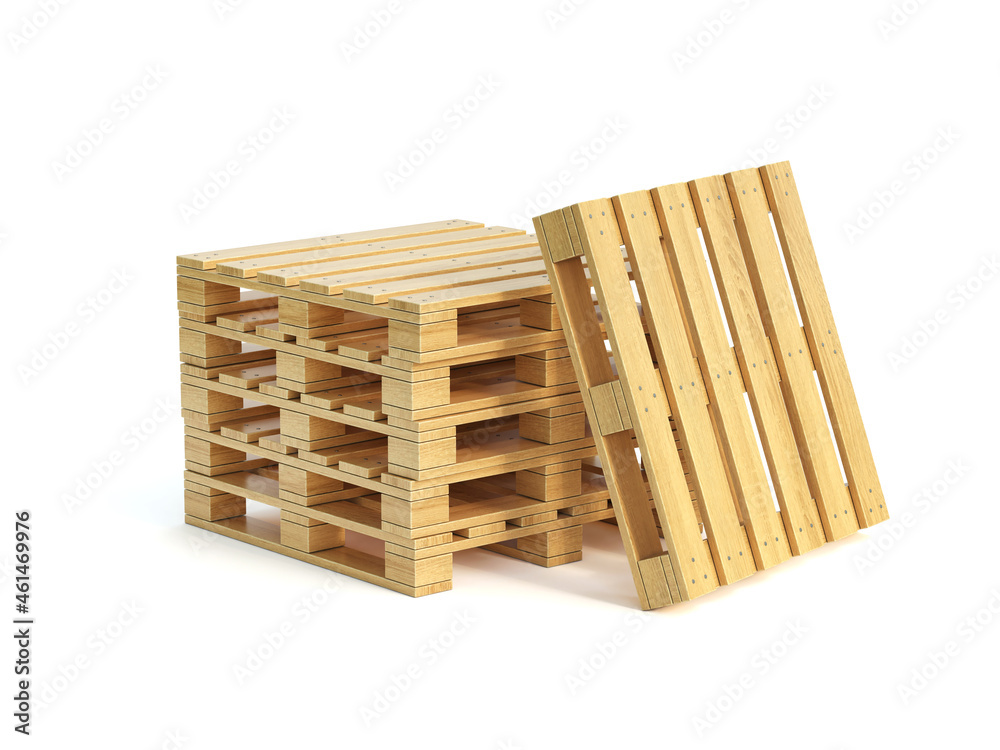 Stack of wooden pallets isolated on white background 3d rendering Stack of wooden pallets isolated on white background 3d rendering