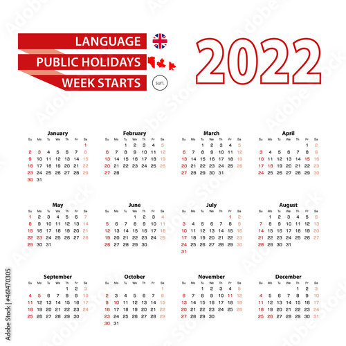 Calendar 2022 in English language with public holidays the country of Canada in year 2022.