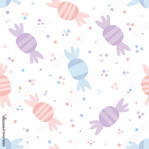 Seamless pattern with colorful candies and dots