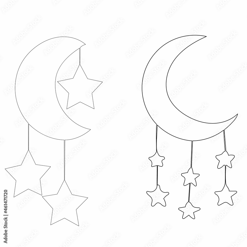 sketch moon and stars, on a white background, vector sketch moon and stars, on a white background, vector