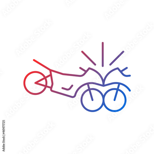 Motorcycles accident gradient linear vector icon. Head-on collision of two motorcyclists. Speeding-related crash. Thin line color symbol. Modern style pictogram. Vector isolated outline drawing