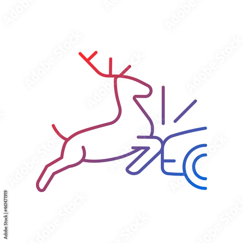 Collision with animals gradient linear vector icon. Dangerous situation with wildlife and livestock near highways. Thin line color symbol. Modern style pictogram. Vector isolated outline drawing