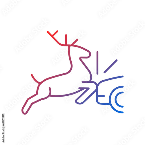 Collision with animals gradient linear vector icon. Dangerous situation with wildlife and livestock near highways. Thin line color symbol. Modern style pictogram. Vector isolated outline drawing