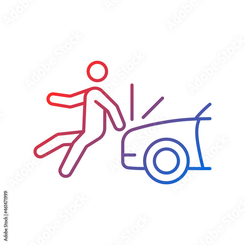 Collision involving pedestrian gradient linear vector icon. Hitting walker by car. Hit-and-run accident. Thin line color symbol. Modern style pictogram. Vector isolated outline drawing