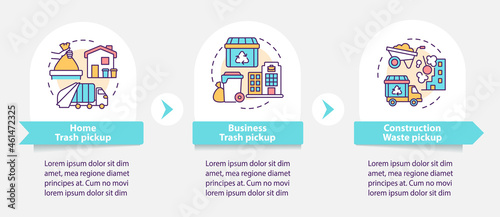 Waste collection and pickup vector infographic template. Presentation outline design elements. Data visualization with 3 steps. Process timeline info chart. Workflow layout with line icons