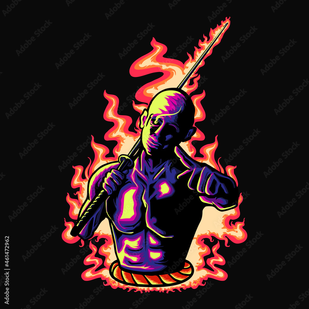 {remium japanese samurai character vector illustration premium tshirt design