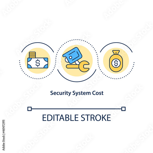 Security system cost concept icon. Home security abstract idea thin line illustration. Installing service price. House protection. Vector isolated outline color drawing. Editable stroke