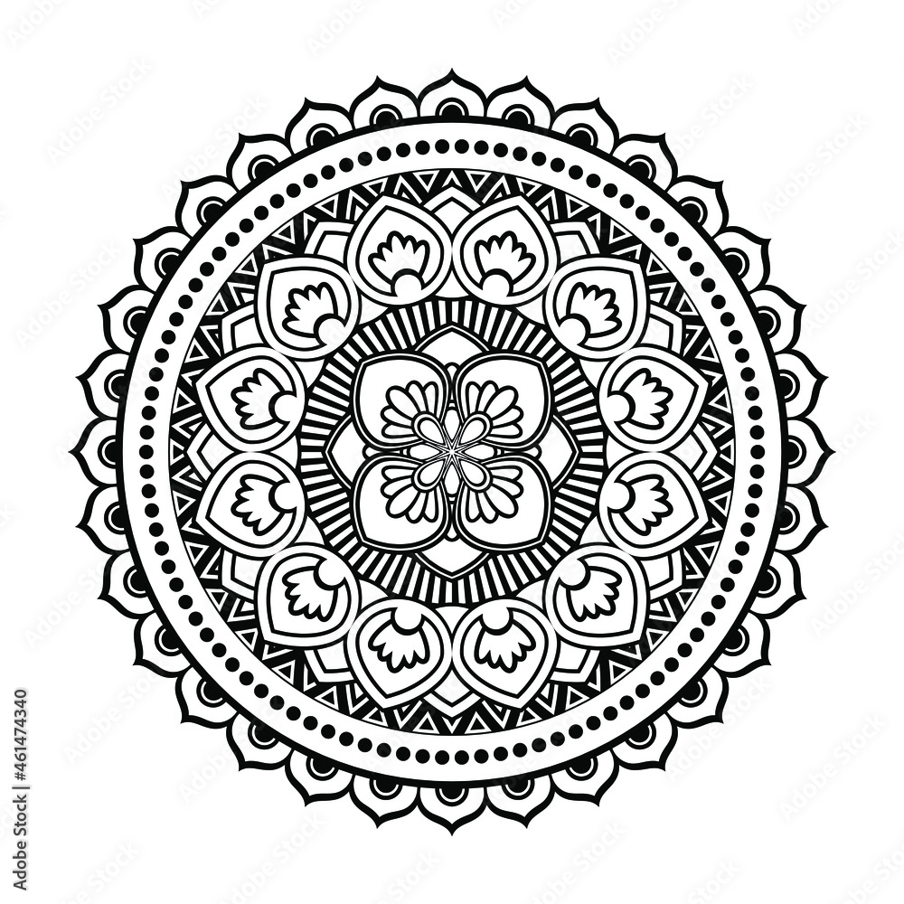 Vector mandala isolated on white background. Black ornament for coloring book and design