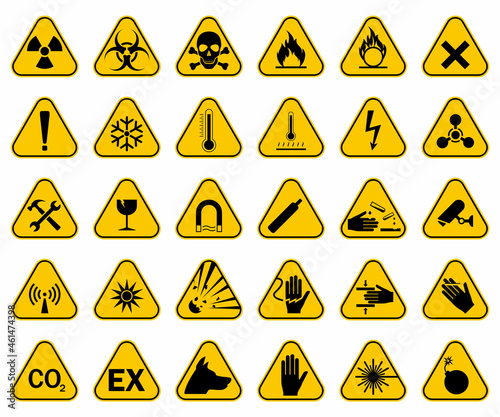Set of hazard warning signs. Caution danger Symbol  vector illustration  isolated icon set.