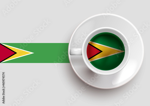 Free Download Guyana flag with a tasty coffee cup on top view and a gradient background. Hot beverage witH Guyana flag, vector illustration. - GFXLoad