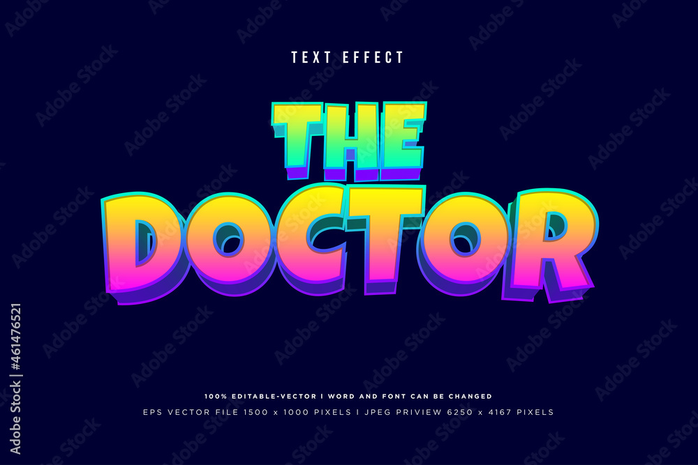 The doctor 3d text effect on dark navy background
