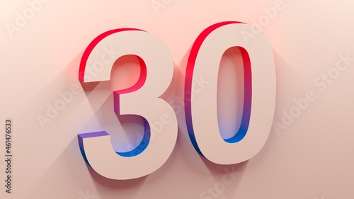 Dove Cream Lights And Shadows 3D Elegant Corporate Number 30 With Red And Blue Gradient Color On The Side Stick To The Wall photo