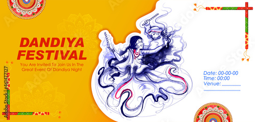 Dandiya in disco Garba Night banner poster for Navratri Dussehra festival of India