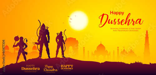 Lord Rama and Ravana in Dussehra Navratri festival of India poster photo