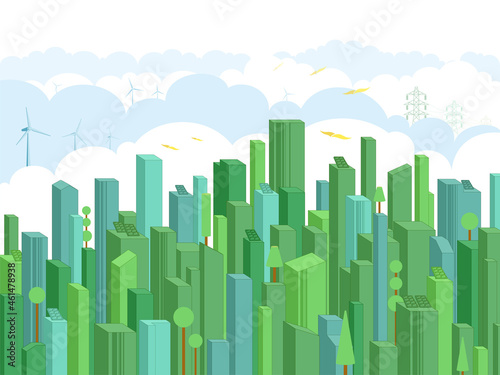 Geometry city with ECO elements that encourage to use renewable energy vector illustrator graphic EPS 10